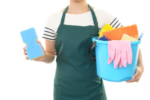 Safety equipment and carpet cleaning setup in a property interior