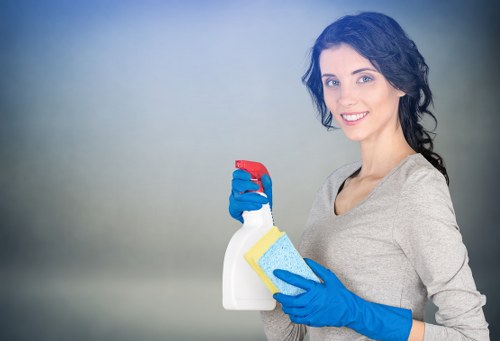 Cleaning team managing waste and equipment responsibly